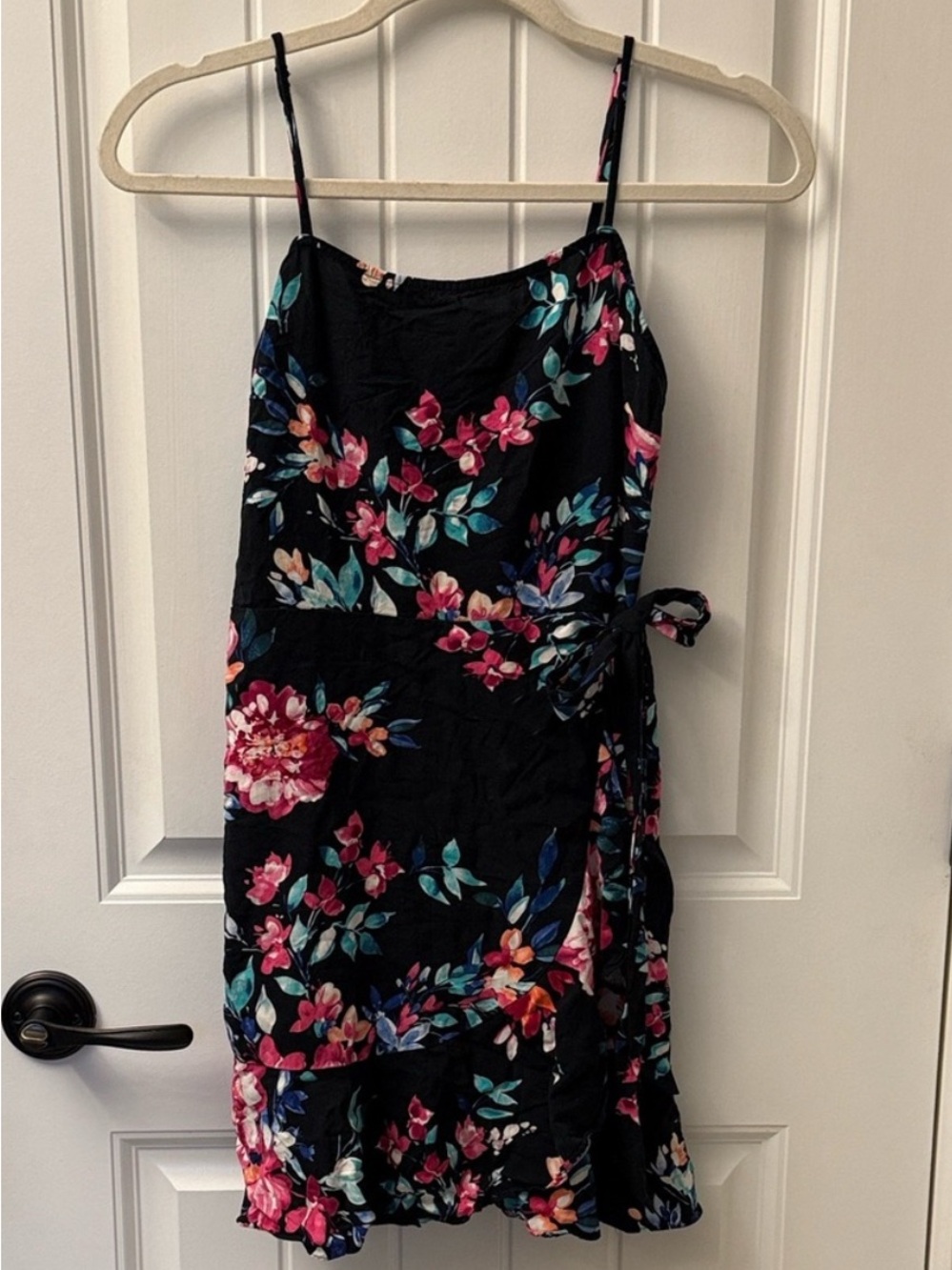 Express Black Floral Mini Dress with Pink & Teal Accents